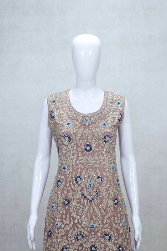 Blush Pink and Navy Blue Heavy Embroidered Sharara Set with Net Dupatta - Mangaldeep NX