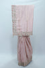 Blush Pink Banarasi Silk Saree with Silver Zari Weaving and Red Floral Embroidered Border - Mangaldeep NX