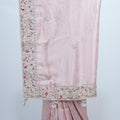 Blush Pink Banarasi Silk Saree with Silver Zari Weaving and Red Floral Embroidered Border - Mangaldeep NX
