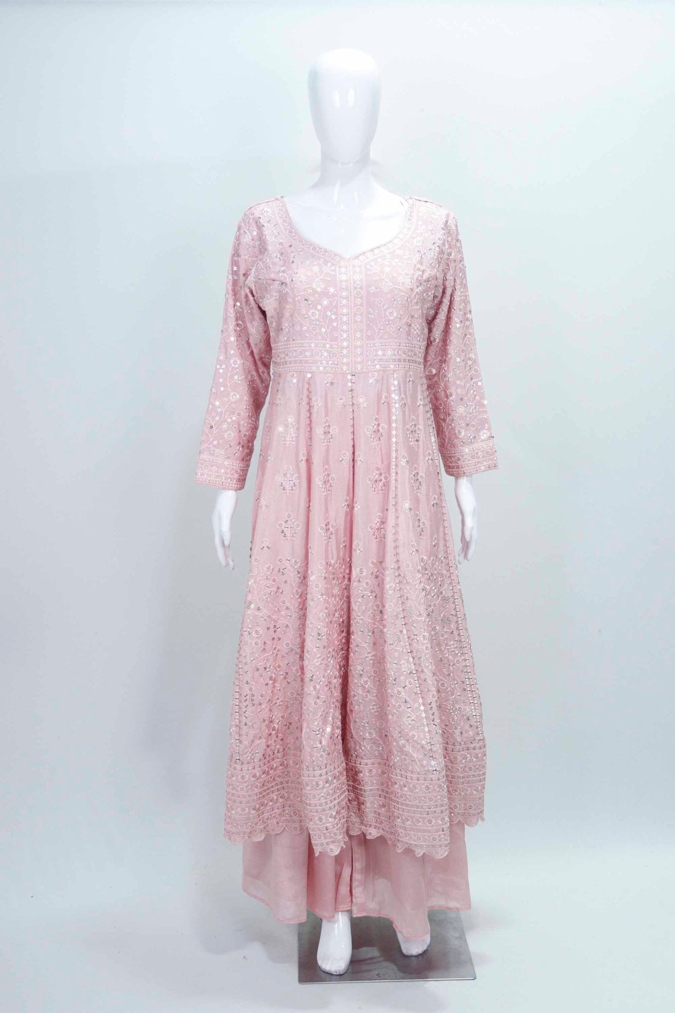 Blush Pink Embroidered Anarkali Suit with Dupatta For Festive Wear - Mangaldeep NX