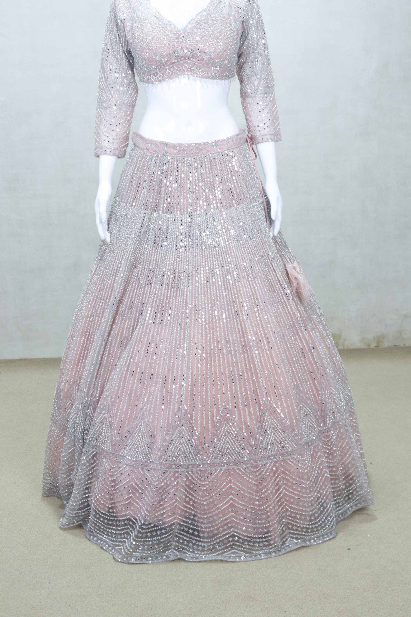 Blush Pink Mirror Embellished Net Lehenga Choli Set - Mangaldeep NX