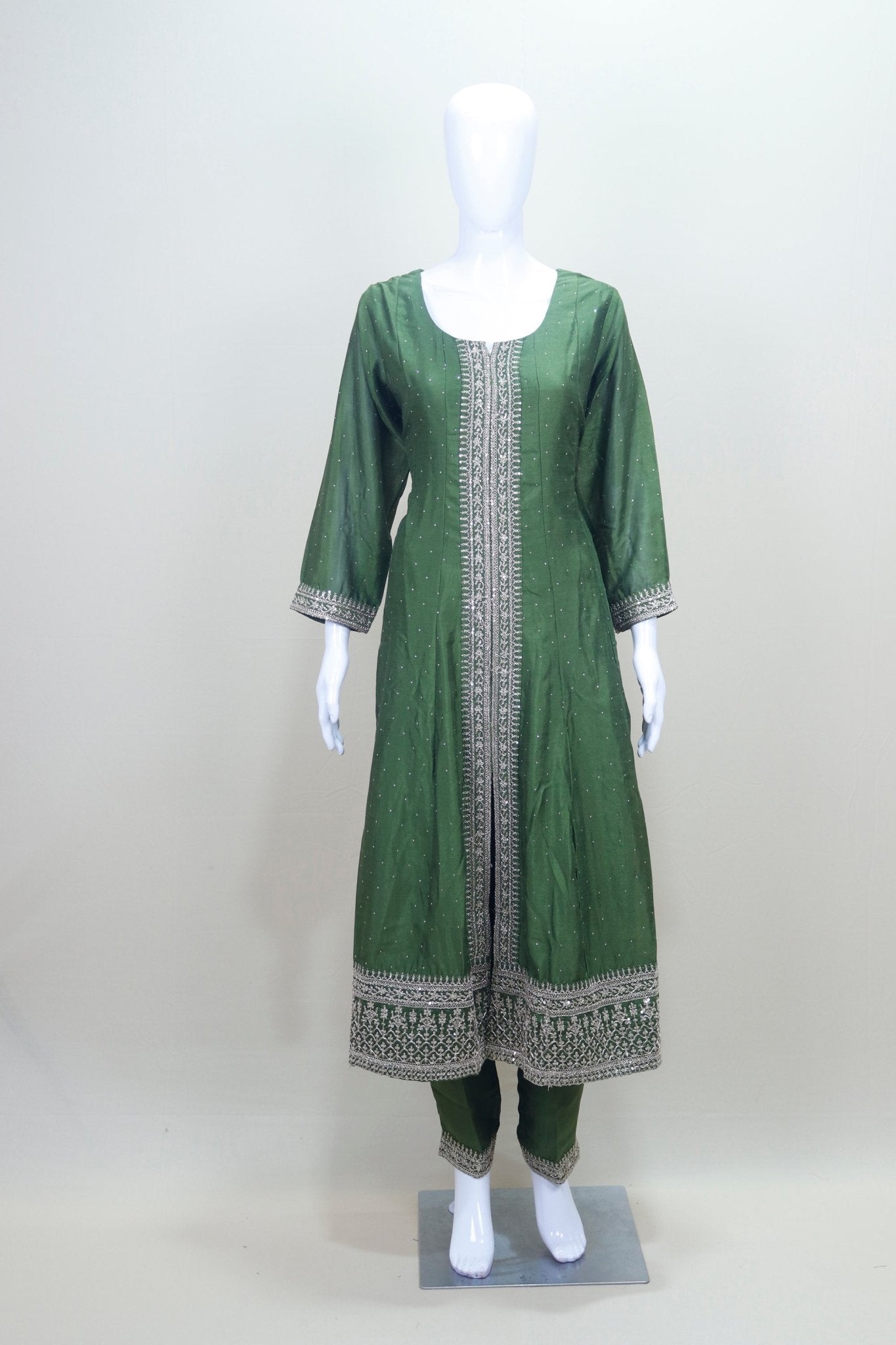Bottle Green Embroidered Straight Suit Set with Dupatta - Mangaldeep NX