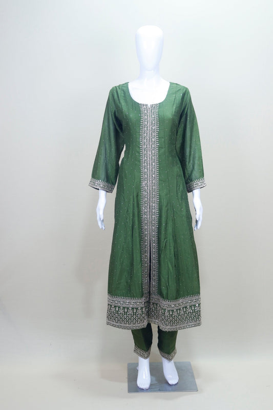 Bottle Green Embroidered Straight Suit Set with Dupatta - Mangaldeep NX