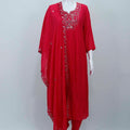 Bright Red Georgette Kurta Set with Mirror Work Embroidery and Matching Dupatta - Mangaldeep NX