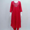 Bright Red Georgette Kurta Set with Mirror Work Embroidery and Matching Dupatta - Mangaldeep NX