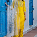 Bright Yellow Embroidered Pant Style Salwar Suit for Women with Dupatta - Mangaldeep NX