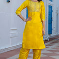 Bright Yellow Embroidered Pant Style Salwar Suit for Women with Dupatta - Mangaldeep NX