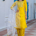Bright Yellow Embroidered Pant Style Salwar Suit for Women with Dupatta - Mangaldeep NX