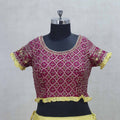 Bright Yellow Lehenga with Designer Maroon Crop Top and Bandhani Style Dupatta - Mangaldeep NX