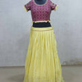 Bright Yellow Lehenga with Designer Maroon Crop Top and Bandhani Style Dupatta - Mangaldeep NX