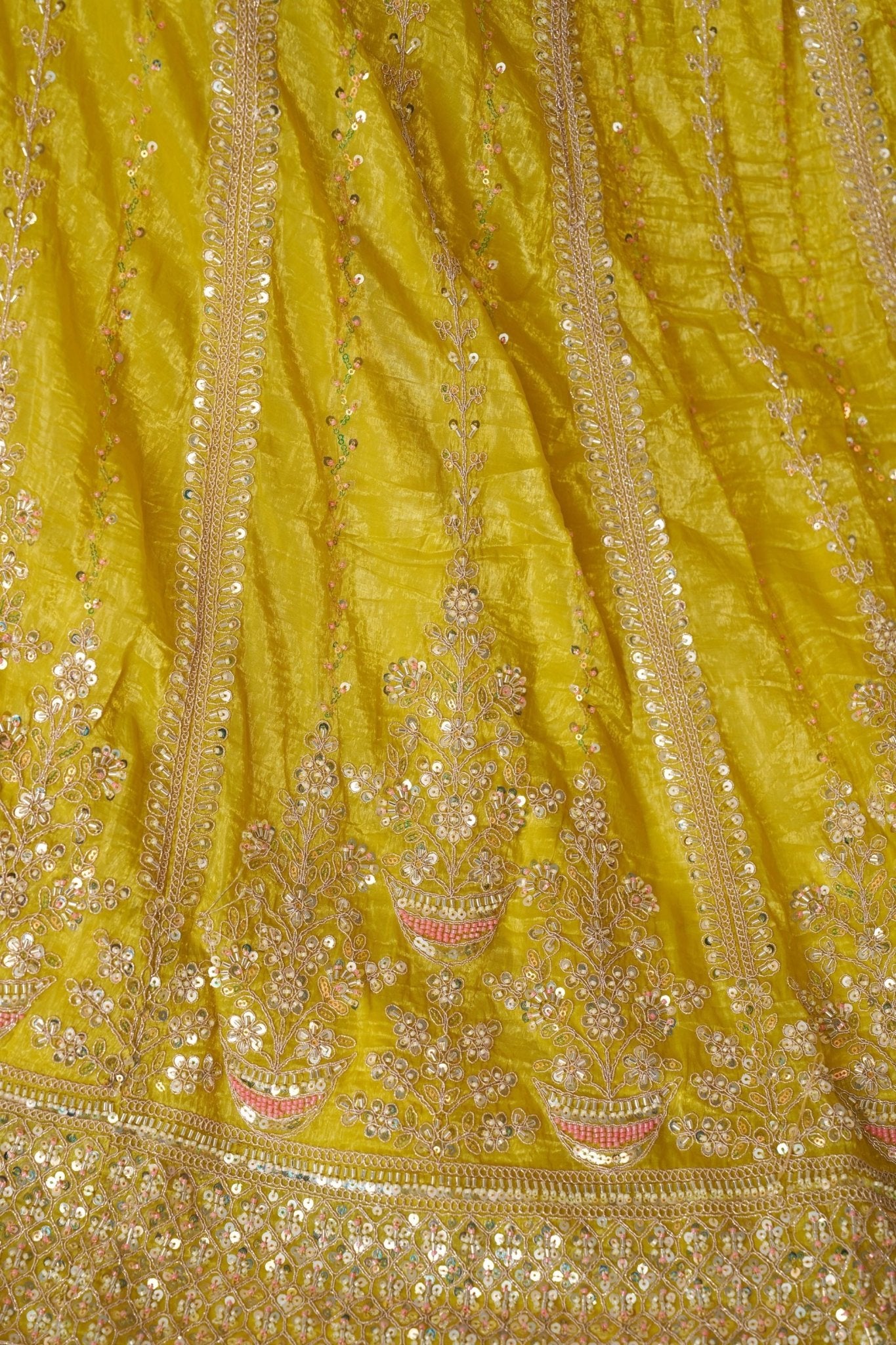 Bright Yellow Sequin Embroidered Lehenga Choli with Dupatta - Mangaldeep NX