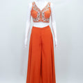 Burnt Orange Embroidered Georgette Palazzo Set with Cape and Bustier - Mangaldeep NX