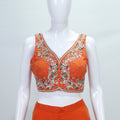 Burnt Orange Embroidered Georgette Palazzo Set with Cape and Bustier - Mangaldeep NX