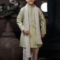 Charming Boys Light Green Printed Kurta with Cream Pyjama and White Dupatta - Mangaldeep NX
