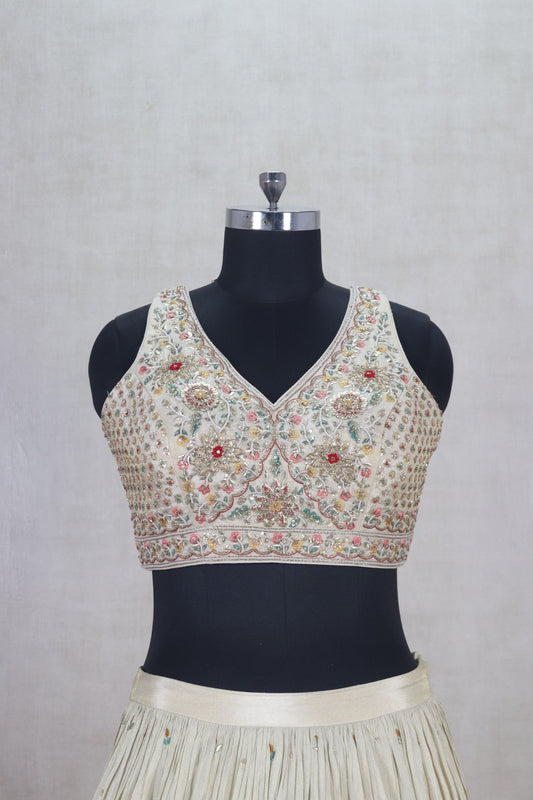 Classy Off - White Floral Embroidered Lehenga Choli - Mangaldeep NX