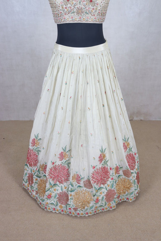 Classy Off - White Floral Embroidered Lehenga Choli - Mangaldeep NX
