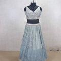 Cool Ice Blue Mirror Work Lehenga Choli with Dupatta - Mangaldeep NX