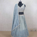 Cool Ice Blue Mirror Work Lehenga Choli with Dupatta - Mangaldeep NX