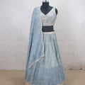 Cool Ice Blue Mirror Work Lehenga Choli with Dupatta - Mangaldeep NX