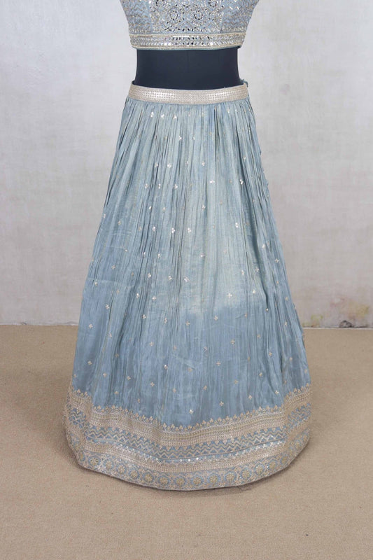 Cool Ice Blue Mirror Work Lehenga Choli with Dupatta - Mangaldeep NX
