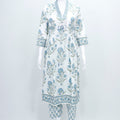 Cotton Floral Printed White Blue Kurta Set with Dupatta - Mangaldeep NX