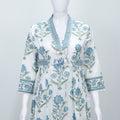 Cotton Floral Printed White Blue Kurta Set with Dupatta - Mangaldeep NX