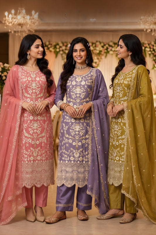 Elegant Pink Organza Embroidered Palazzo Suit with Designer Dupatta for Wedding Wear
