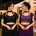 Elegant Black Lycra Embroidered Lehenga Choli with Cape Style Dupatta for Wedding