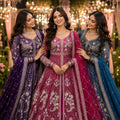 Elegant Navy Blue Heavy Embroidered Floor Length Gown with Designer Net Dupatta for Wedding