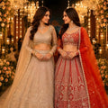 Elegant Beige Net Embroidered Bridal Lehenga Choli with Designer Dupatta for Wedding
