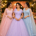 Stylish Sky Blue Net Heavy Embroidered Gown with Designer Dupatta for Wedding and Reception
