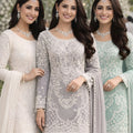 Elegant Grey Embroidered Premium Georgette Readymade Palazzo Suit with Dupatta