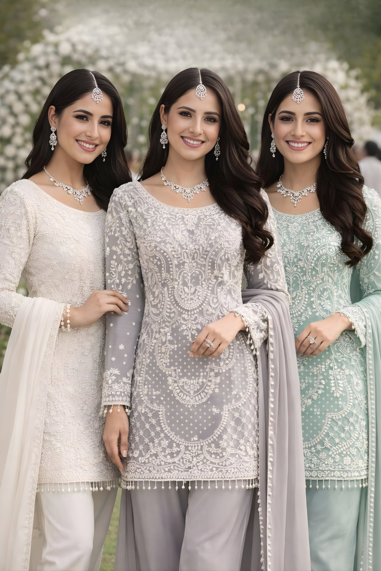 Elegant Grey Embroidered Premium Georgette Readymade Palazzo Suit with Dupatta