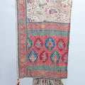 Cream Banarasi Silk Saree Red Meenakari Embroidered Pallu - Mangaldeep NX