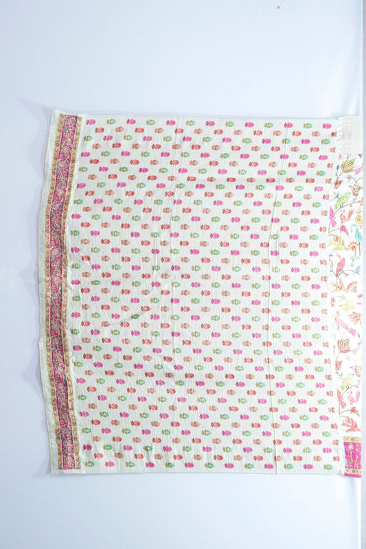 Cream Banarasi Silk SareeVibrant Rajasthani Wedding Scene Pallu - Mangaldeep NX