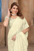 Cream Floral Embroidered Net Saree with Matching Blouse Piece - Mangaldeep NX