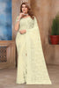 Cream Floral Embroidered Net Saree with Matching Blouse Piece - Mangaldeep NX