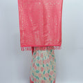 Cream Ikat Print Saree with Contrasting Pink Banarasi Woven Pallu and Border - Mangaldeep NX