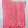 Cream Ikat Print Saree with Contrasting Pink Banarasi Woven Pallu and Border - Mangaldeep NX