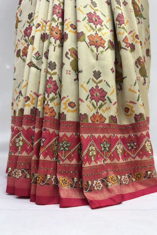 Cream Patola Silk Saree - Mangaldeep NX
