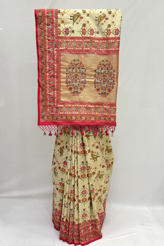 Cream Patola Silk Saree - Mangaldeep NX