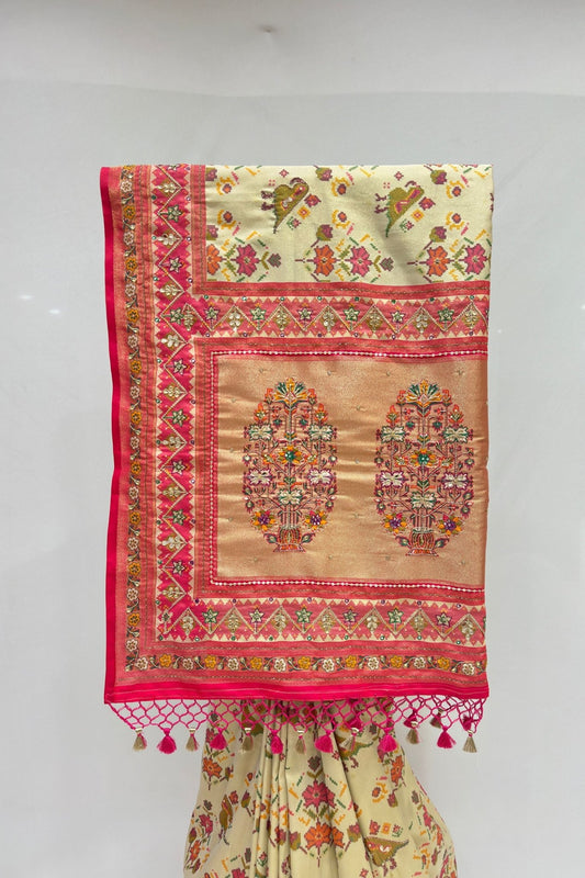Cream Patola Silk Saree - Mangaldeep NX