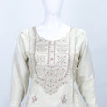 Cream Pink Embroidered Kurta with Striped Sharara and Dupatta Festive Ethnic Set for Women - Mangaldeep NX