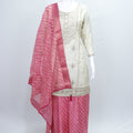 Cream Pink Embroidered Kurta with Striped Sharara and Dupatta Festive Ethnic Set for Women - Mangaldeep NX