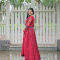 Crimson Red Mirror Work Embroidered Crop Top Lehenga Set with Gota Detailing - Mangaldeep NX