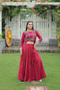 Crimson Red Mirror Work Embroidered Crop Top Lehenga Set with Gota Detailing - Mangaldeep NX