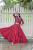 Crimson Red Mirror Work Embroidered Crop Top Lehenga Set with Gota Detailing - Mangaldeep NX