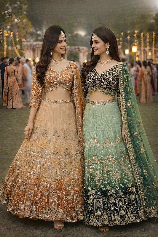 Stunning Orange Embroidered Readymade Net Lehenga Choli with Dupatta for Women