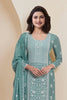 Cyan Embroidered Straight Cut Salwar Suit with Dupatta - Mangaldeep NX