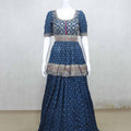 Dark Blue Mirror Work Crop Top Style Lehenga Set with Embroidered Dupatta - Mangaldeep NX